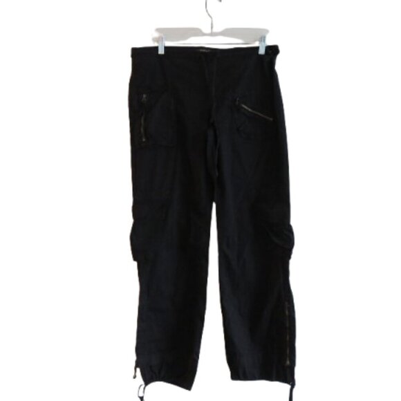 XCVI Black Straight Leg Cotton Cargo Pants Pockets Grunge Goth Alt - Picture 1 of 16